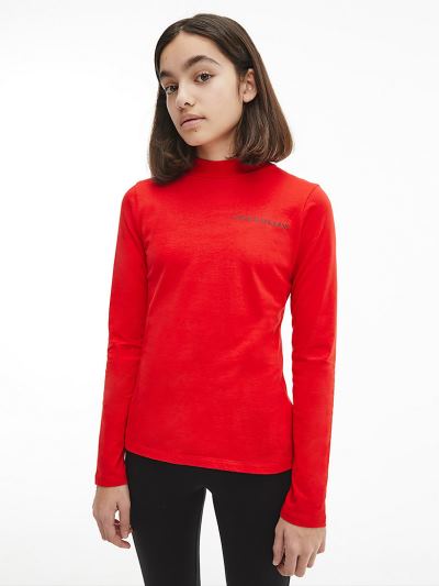 Calvin Klein Ruhák HU889406 | Calvin Klein Slim Organic Cotton Lány Hosszú Ujjú Póló Piros